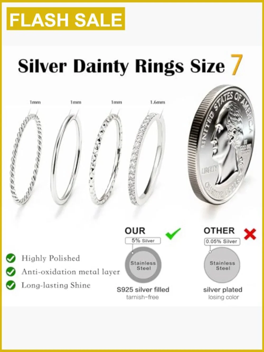 Stackable Gold Rings Set Non Tarnish 14K Plated CZ Wedding Bands Thin Rings